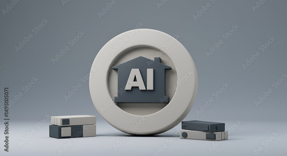 Poster ai home automation icon on a simple, neutral backdrop. abstract, 3d rendering of a circular icon sym