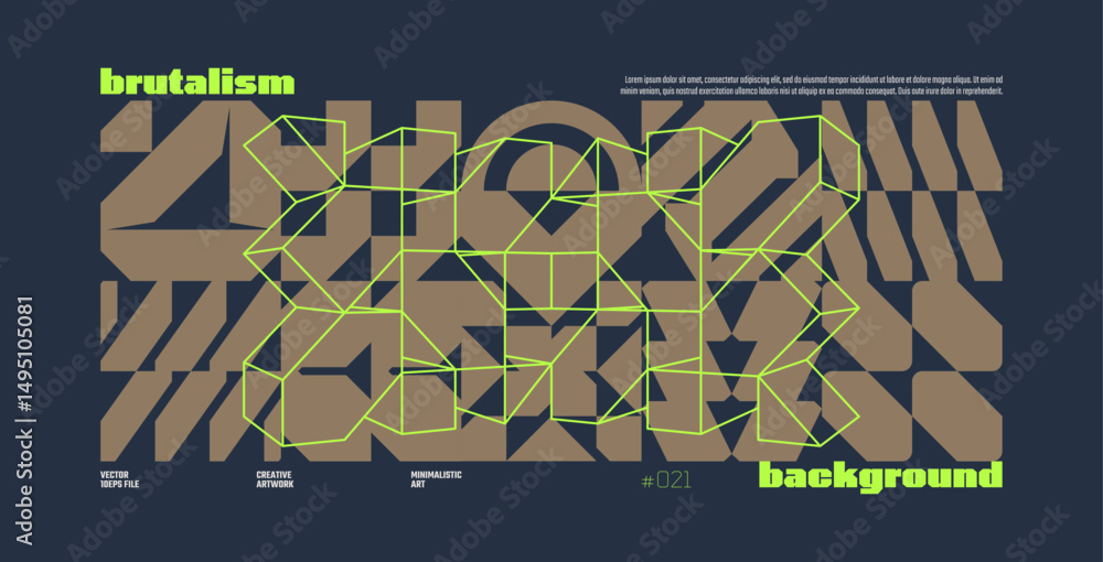 Aufkleber brutalism abstract vector prussian blue color background with postmodern geometric graphic shapes in