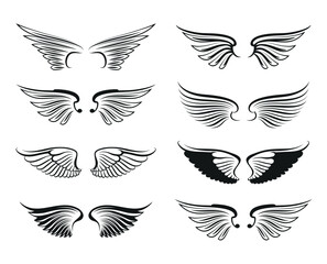 Set of black outline wings icon.