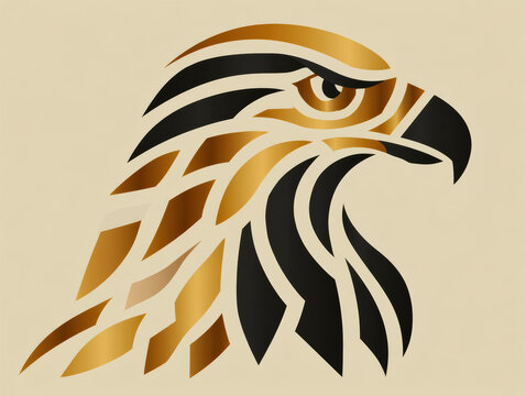 Gold eagle head logo in angular vector style