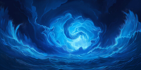 An artistic and abstract ocean storm depicting powerful water and cloud movements