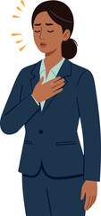 Businesswoman showing gratitude with hand on chest in formal suit vector illustration 