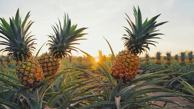 Pineapples field sunrise