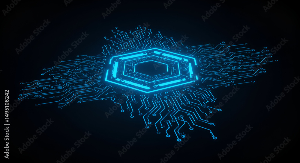 Aufkleber a striking image showcasing a detailed circuit board design. glowing blue lines and patterns in a he