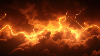 Fiery, vibrant lightning storms through ominous clouds