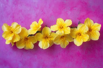 Fototapeta premium Yellow flowers arranged on a vibrant pink surface.