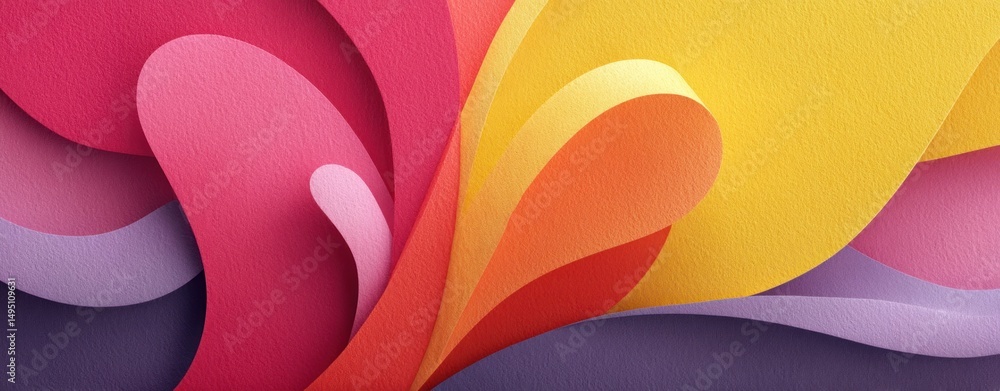 Poster Multicolored abstract layers overlap in a wavy, organic pattern, creating a vibrant, textured background.