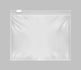 EVA resealable zip-lock packaging bag mockup. Vector illustration isolated on grey background. Great for your design. EPS10. © realstockvector