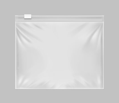 EVA resealable zip-lock packaging bag mockup. Vector illustration isolated on grey background. Great for your design. EPS10.