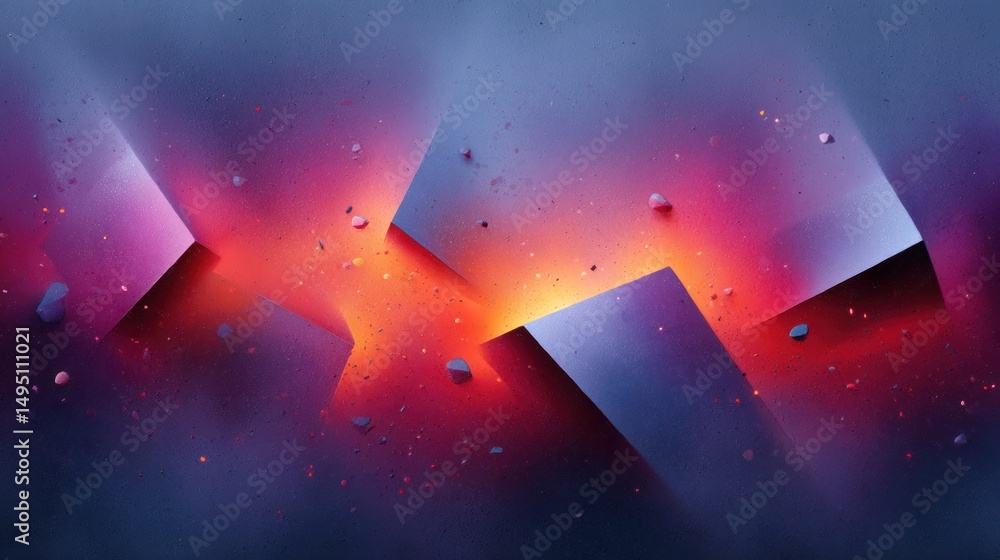 Aufkleber Abstract geometric shapes create a vibrant and dynamic composition with a glowing, futuristic atmosphere.