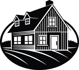 Classic American Farmhouse Silhouette Minimalist Black and White Design