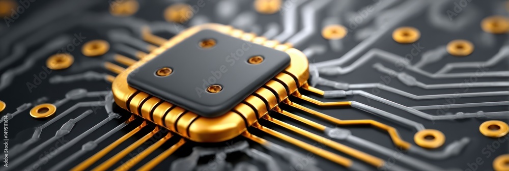 Aufkleber Close up View of a Microchip Integrated Circuit on a Circuit Board   showcasing intricate technological details