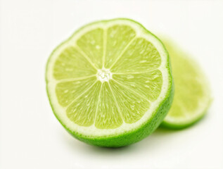 Close-up of fresh lime slices on a white background — zesty, juicy, and full of citrusy energy.