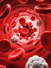Blood Vessel Showcasing Erythrocytes and Leukocytes in Dynamic Blood Circulation