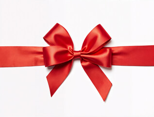 Elegant red satin ribbon tied in a perfect bow on a white background — festive, classy, and gift-ready.