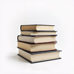A stack of hardcover books with neutral covers on a white background — classic, intellectual, and timeless.