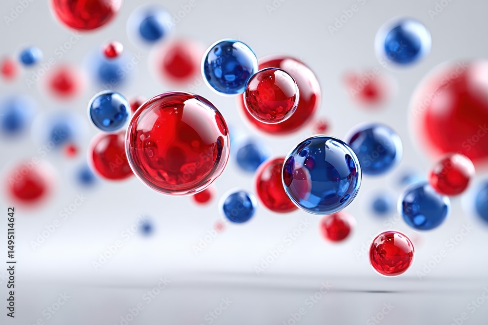Aufkleber Abstract Red and Blue Spheres Floating in 3D Space Perfect for Technology or Science Backgrounds