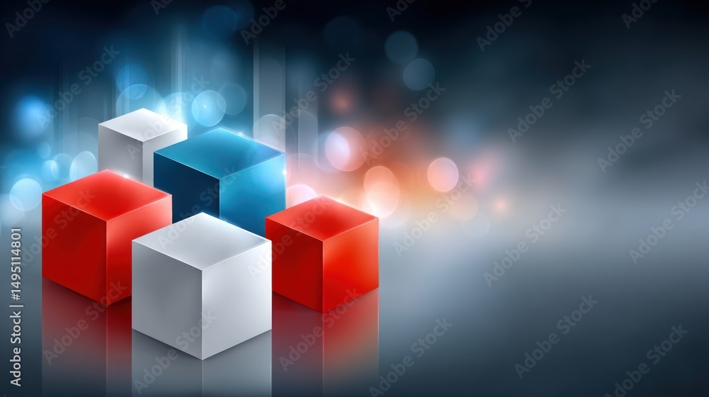Poster Abstract Colorful Cubes 3D Render Shiny Blocks Geometric Shapes Digital Art Modern Design Background