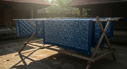 Batik Cloth Drying on Rack Outdoor
