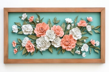 Floral bouquet artwork on a teal background.