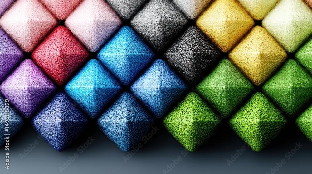 Poster Rows of colorful textured square pyramids form an abstract geometric pattern, creating an eye catching design.