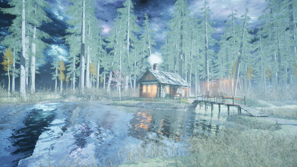 湖のそばの小さな家