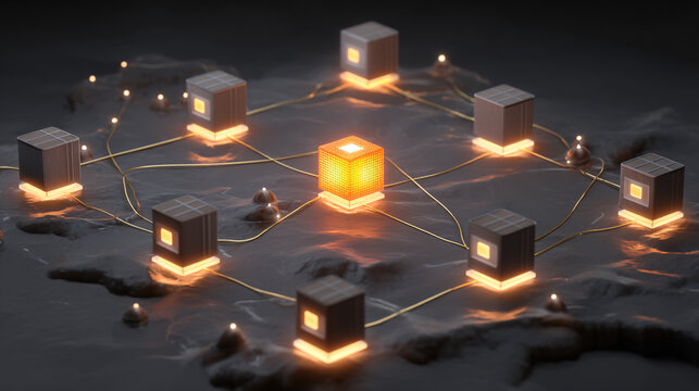 Networked Blockchain Nodes Symbolizing Digital Connectivity and Secure Data Exchange