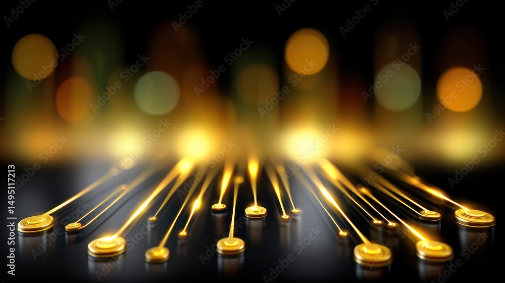 Aufkleber abstract golden lines converging towards bright lights futuristic technology background