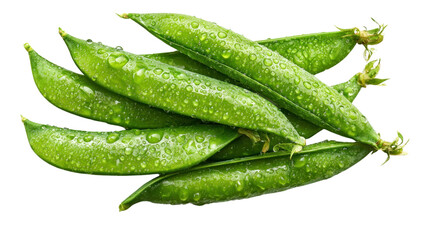 Fresh Pea Pods: A collection of vibrant, fresh pea pods glistens with droplets, offering a tantalizing glimpse of nature's bounty. The image is bursting with freshness and natural goodness.