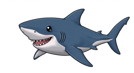 Smiling Shark Illustration: a cartoon shark illustration. with a captivating cartoonish look, the friendly demeanor of the shark, the perfect illustration for underwater content, nature.