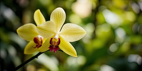 Fototapeta premium Colmanara Amazonas Orchid in Focus, Blurred Background