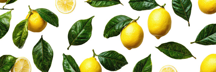 Zesty Lemon Delight: A vibrant composition of fresh lemons and lush green leaves arranged to celebrate the invigorating appeal of citrus.