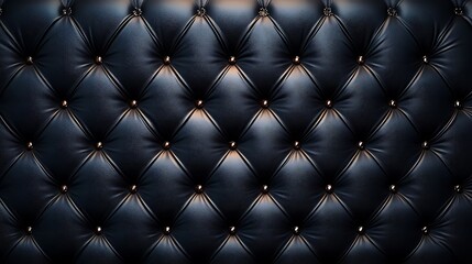 Fototapeta premium Close-up of luxurious black leather upholstery with button tufting