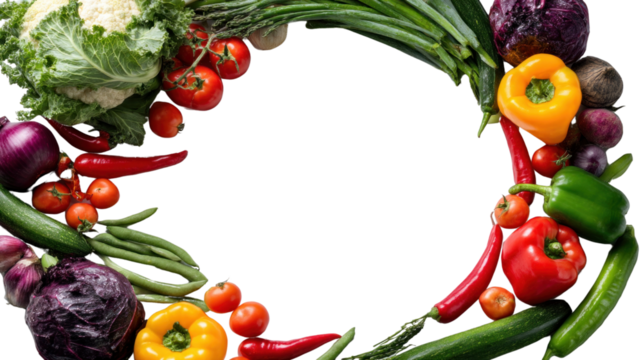 Healthy Harvest Circle: A vibrant and artistic arrangement of fresh, colorful vegetables forms a captivating circle, showcasing the abundance of nature's bounty.