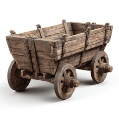 Antique wooden wagon, weathered, rustic, and detailed.  A handcrafted wagon, perfect for a garden or display