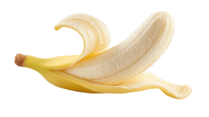 Peeled Banana's Subtle Reveal: A partially peeled banana, its creamy interior exposed, lies ready for consumption, capturing the simple pleasure of fresh fruit.