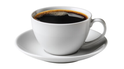 Obraz premium Aromatic Coffee Cup: A steaming cup of rich, dark coffee sits gracefully on a pristine saucer, an invitation to a moment of warmth and indulgence.