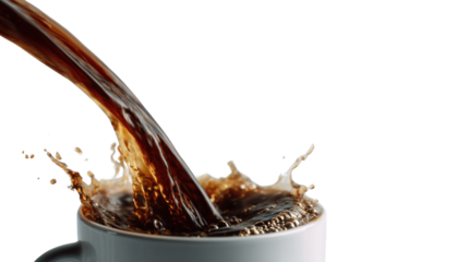Coffee Splash: A dramatic splash of fresh coffee fills the frame as it pours into a mug, capturing the essence of a morning pick-me-up.