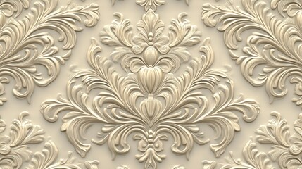 Fototapeta premium Ornate, embossed, cream-colored, decorative, repeating, pattern, wall design.