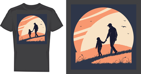Father-Child T-Shirt Design: A heartwarming design of a silhouette of a father and child walking, embodying family, love, and a cherished bond.