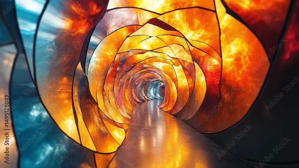 Poster illuminated passage: a captivating visual journey down a vibrant, intricately designed tunnel. bathe