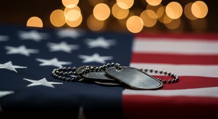 Naklejka premium American flag and military dog tags together