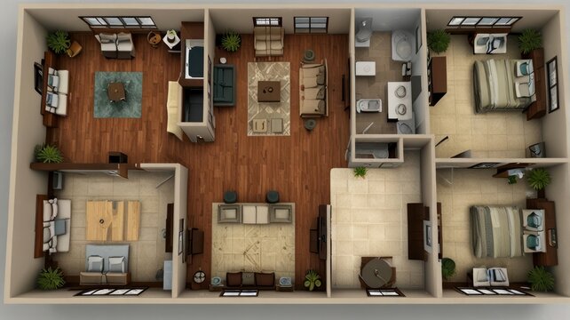 Two-story home floor plan with three bedrooms and two bathrooms