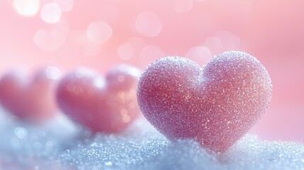Obraz premium Aesthetic arrangement of sparkling pink hearts creating a romantic atmosphere