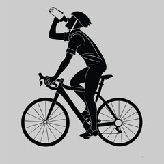 a cyclist drinking water silhouette vector design art and illustration
