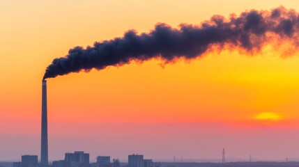 Industrial pollution emission urban area photographic capture evening light aerial perspective environmental concern