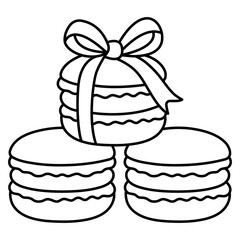 Macarons with Ribbon SVG Icon – Black Line Dessert Vector