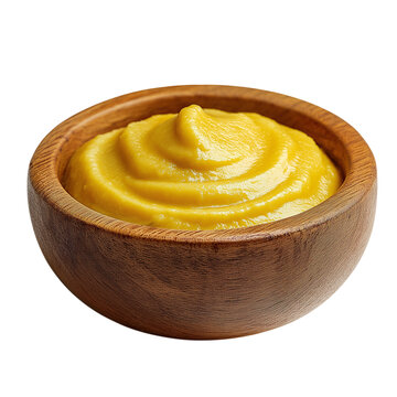 Mustard sauce in bowl isolated with rich texture, perfect for food blogs and recipe layouts.