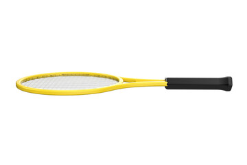 Professional yellow tennis racket isolated on white background - essential sports equipment for serious athletes, ideal for competitive play, training, fitness, and promoting healthy active lifestyle