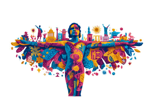 A set of expressive Juneteenth murals with unity icons, diverse color palettes, and bold symbolism isolated on a transparent background